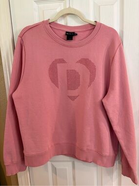 Desigual Strass Heart Logo Pink Sweatshirt Rhinestone Crewneck Oversized